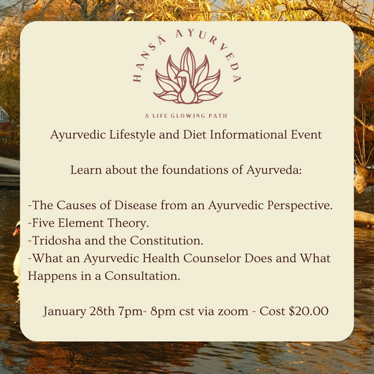 Ayurvedic Lifestyle and Diet Informational Event with Simrnjit 1/28 7pm to 8pm cst